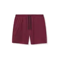 Detailed macro view of burgundy mesh athletic shorts featuring secure zipper pockets and drawstrings. - S / Bottoms / Burgundy