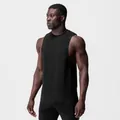 Black men's fitness tank top with wide armholes and ice-feel cotton blend fabric - S / Tops / Black