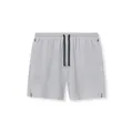 Detail of grey mesh athletic shorts featuring black drawstrings and zipper pockets - S / Bottoms / Light Gray