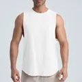 Men's breathable sports gym tank top in white color featuring round neck muscle fit - S / Tops / White