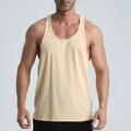 Men's breathable sports racerback tank top in light beige for fitness and outdoor gym - Khaki