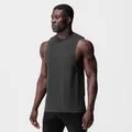 Detailed view of charcoal grey fitness tank top with wide armholes and premium cotton blend - S / Tops / Dark Gray