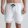 Men's white double-layer athletic shorts for running and fitness - S / Bottoms / Ivory