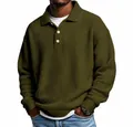 Vue détaillée du pull polo pour homme en maille gaufrée vert olive - S / Hauts / Vert Militaire