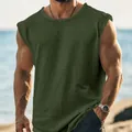 Detailed view of olive green muscle tank top with raw edge hem and cotton texture - S / Tops / Green