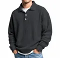 Polo de manga larga de punto gofrado gris para hombre, estilo retro relajado de otoño - S / Tops / Gris oscuro