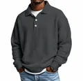 Polo à manches longues en tricot gaufré gris pour homme, style rétro et décontracté - S / Hauts / Gris foncé