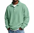 Vue détaillée de la texture gaufrée vert menthe d'un polo à manches longues pour hommes - S / Hauts / Vert clair