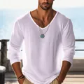 Man wearing a stylish breathable V-neck long sleeve T-shirt in light lavender white - S / Tops / Purple