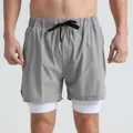 Men's gray 2-in-1 quick-dry athletic shorts featuring white compression lining - S / Bottoms / Light Gray