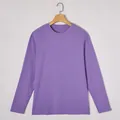 Detailed view of the purple ribbed fabric on this men's long-sleeve elastic casual t-shirt - S / Tops / Purple