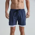 Men's 2-in-1 athletic sports shorts with white compression liner and drawstring waist - S / Bottoms / Navy Blue