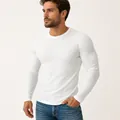 Detail view of men's white ribbed long-sleeve T-shirt with elastic athletic fit - S / Tops / White