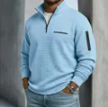 Pull bleu clair pour homme avec col zippé, texture matelassée à carreaux et poche sur le bras - Bleu clair