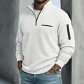 Pull premium blanc à carreaux pour homme avec quart de zip et poche zippée stylée au bras - S / Hauts / Blanc