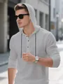 Chemise Henley décontractée à manches longues pour hommes en gris clair pour vacances - S / Hauts / Gris clair