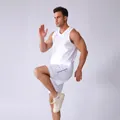 Men's white mesh athletic tank top and double-layer shorts breathable two-piece sports set - S / Top And Bottom / White