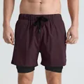 Men's double-layer quick-dry sports shorts in deep purple for fitness and running - Burgundy