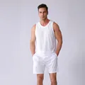 Men's breathable mesh sports tank top and shorts set in white for gym - S / Top And Bottom / White