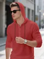 Chemise Henley à capuche pour homme, manches longues, rouge, tissu léger et fin - S / Hauts / Rouge