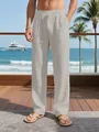 Men's breathable loose linen drawstring trousers shown in a sunny coastal vacation setting - S / Bottoms / Light Gray