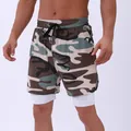 Pantalones cortos deportivos de camuflaje 2 en 1 para hombre con capa interior blanca - S / Bottoms / Camuflaje Verde