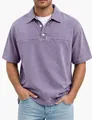 Detailansicht eines vintage gewaschenen lila Herren-Poloshirts mit Reverskragen - Lila