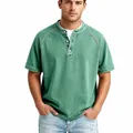 T-shirt Henley en coton vert lavé vintage avec patte de boutonnage et manches raglan - S / Hauts / Vert clair