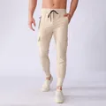 Men's quick-dry beige cargo joggers with multi-pockets and drawstring waist - Apricot