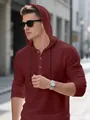 Ελαφρύ μπορντό ανδρικό πουκάμισο Henley με κουκούλα και μακριά μανίκια για διακοπές - Μπορντό