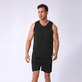 Men's quick-dry black athletic two-piece set with sleeveless tank top and sports shorts - S / Top And Bottom / Black