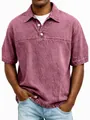 Close-up of a men's stylish vintage washed short-sleeve lapel polo shirt in mauve - S / Tops / Pink
