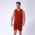 Men's red quick-dry mesh athletic tank top and shorts two-piece set for fitness training - S / Top And Bottom / Burgundy