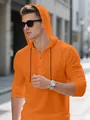 Κομψό ανδρικό πορτοκαλί μπλουζάκι Henley με κουκούλα και μακριά μανίκια. - Πορτοκαλί