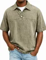 Detail view of men's vintage washed polo shirt with lapel collar and short sleeves - S / Tops / Apricot