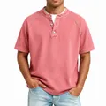 Detailansicht des Vintage-Henley-T-Shirts aus gewaschener Baumwolle mit Knopfkragen - Rosa