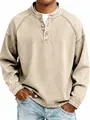 Detailed view of a vintage washed cotton Henley shirt for men in khaki finish - S / Tops / Apricot