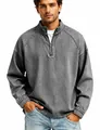 Detalle del cuello con cremallera y la textura de algodón lavado del top henley gris - S / Tops / Gris