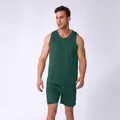 Ensemble de sport pour hommes vert foncé, débardeur et short en maille respirante séchage - Vert Foncé