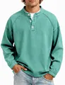Premium retro washed cotton Henley long-sleeved shirt for men in a vintage teal green - Light Green