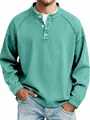 T-shirt Henley à manches longues en coton délavé rétro pour homme, couleur vert canard - Vert clair