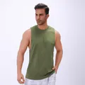 Premium men's sleeveless workout tank top in olive green moisture-wicking athletic fabric - S / Tops / Army Green