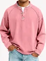 Premium vintage washed cotton Henley shirt for men in faded pink with long sleeves - S / Tops / Pink