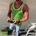 Slim fit green and white striped men's tank top for athletic and casual gym wear - S / Tops / Green