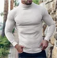 Men's slim fit ribbed knitted turtleneck sweater for fitness and daily casual wear - M / Tops / White