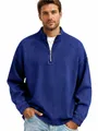Close-up detail of a vintage washed navy blue quarter-zip henley shirt for men - Sapphire Blue