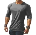 Close-up of slim fit gray men's long sleeve T-shirt with comfortable raglan sleeve design - S / Tops / Gray