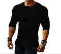 Premium schwarzes Herren-T-Shirt in Slim-Fit-Passform mit elegantem Dreiviertelarm-Design - Schwarz