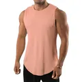 Detailed view of a slim fit men's muscle tank top in peach for gym workout. - S / Tops / Pink