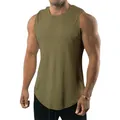 Close-up detail of men olive green muscle tank top for gym fitness training workout - S / Tops / Green
